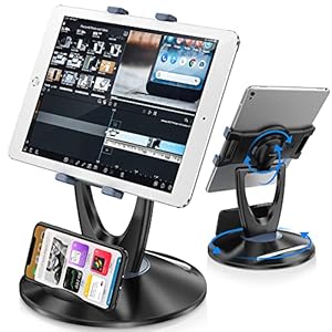 DeskLogics iPad Tablet Stand Holder for Desk – 6 inch to 13 inch – Stable, Adjustable – 360° Swivel Angle Pen Phone iPad Stand for Store, Retail Kiosk, Reception, Home Office, Gift Ideas – Black