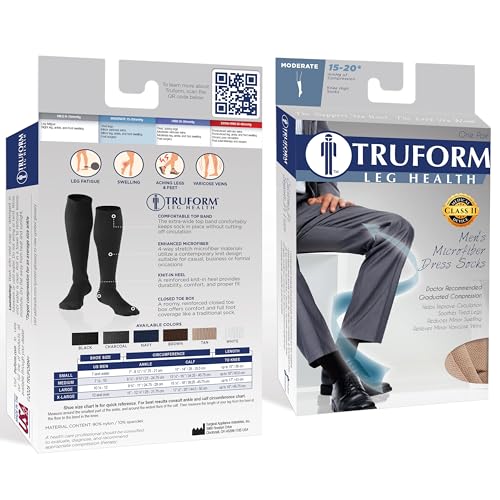 Image of Truform Medical Compression Socks, Knee High Length, Over the Calf Fit | Men's Dress Sock Style, Class II Medical Device, Highest mmHg Support without a Prescription