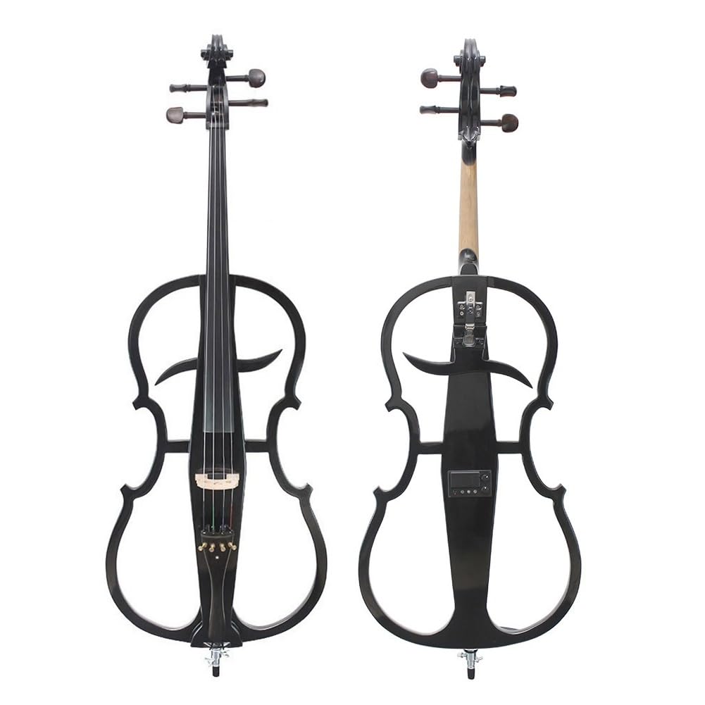Violonchelo eléctrico 4/4, Cuerpo de Madera de Arce, herrajes de ébano, Hecho a Mano, con Estuche, Puente de Arco, afinador, Auriculares para Principiantes.