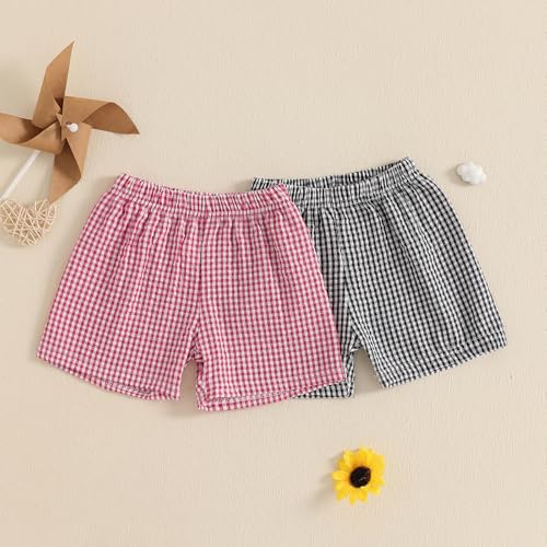 2-Pack Toddler Baby Boy Girl Gingham Seersucker Shorts Elastic Waist Check Shorts Summer Casual Short Pants Bottoms4