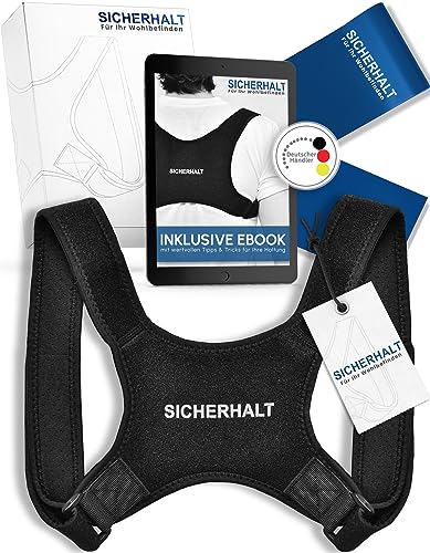 Sicherhalt® - Innovativer Rücken Geradehalter - Premium Haltungskorrektur inkl. Fitnessband und E-Book - Damen und Herren Rückengurt für eine gesunde und aufrechte Körperhaltung - Haltungstrainer - M