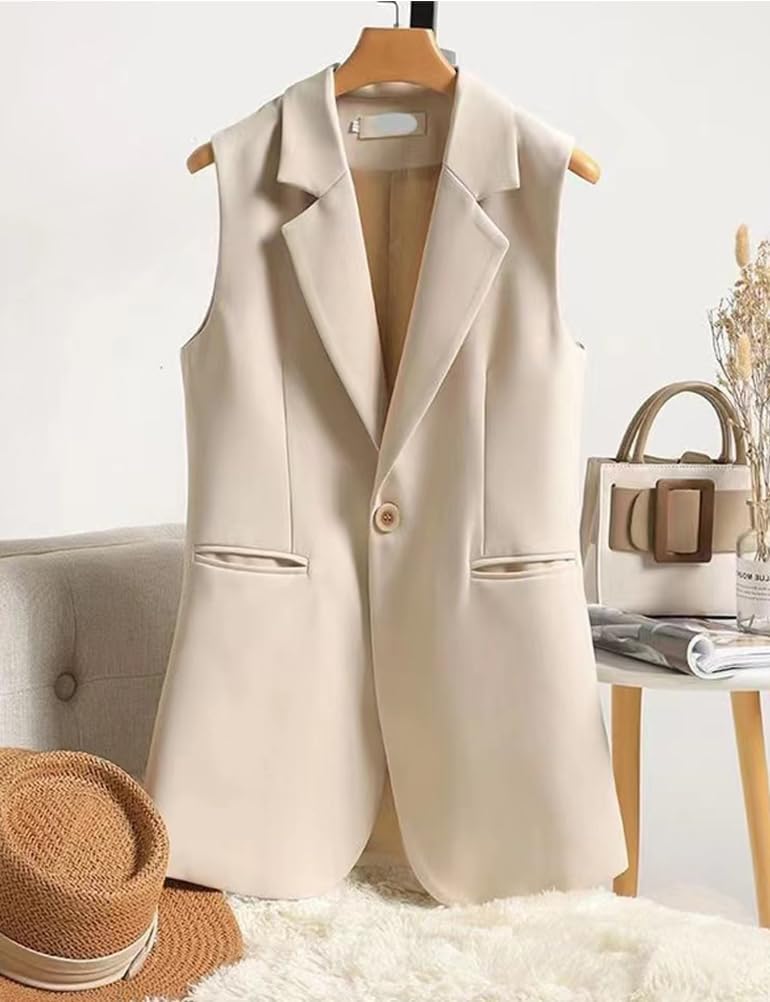 Gilet Lungo da Donna Cardigan da Lavoro Ufficio Gilet Lungo Cappotto Giacca Casual Leggero Senza Maniche Gilet Tops Giacca da Abito Senza Maniche