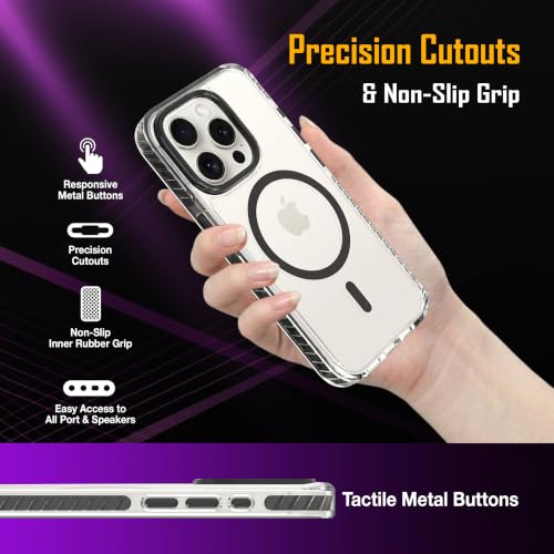 Image of Zapcase Crystal Clear Back case for iPhone 15 Pro | PC Back | TPU Bumper with Inner Rubber Grip | Metal Camera Guard Bezel | Metal Buttons | Scratch Resistant Cover | 2 Layer Edge Protection | Black