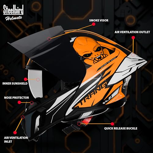 Image of Steelbird SBA-20 Strange ISI Certified Flip-Up Graphic Helmet for Men and Women with Inner Silver Sun Shield