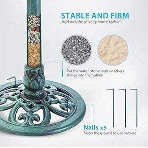 VIVOHOME 28 Inch Height Polyresin Lightweight Antique Outdoor Garden Bird Bath Green VIVOHOME 28 Inch Height Polyresin Lightweight Antique Outdoor Garden Bird Bath Green