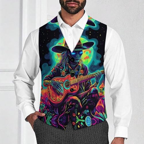 Psychedelic Aliens Playing Guitar Trendy Vest Suit for Men V Neck Formal Dress Waistcoat Vests Business Slim Fit4