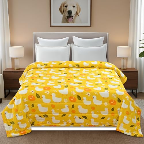 Image of FRESH FROM LOOM Rotary Printed Micro Fiber Comforter | Dohar | Quit | Double Bed | Double Weaved | Washable | Hypoallergenic Skin Friendly (Yellow-Duck | 90x95 Inches)