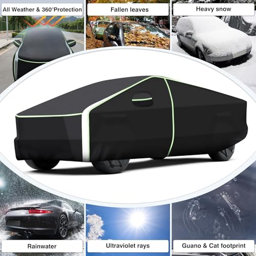 Image of Upgrade 420D Car Cover for Tesla Cybertruck 2024 2025 2026, Waterproof All Weather Car Covers for Cybertruck Accessories, Outdoor Car Cover UV Protection with Zipper Door & Reflective Safety Strips