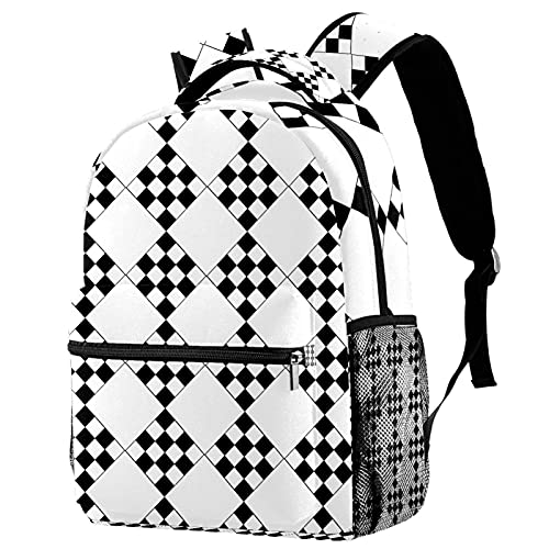 Sac à dos de voyage pour campus avec filet bouteille noir et blanc