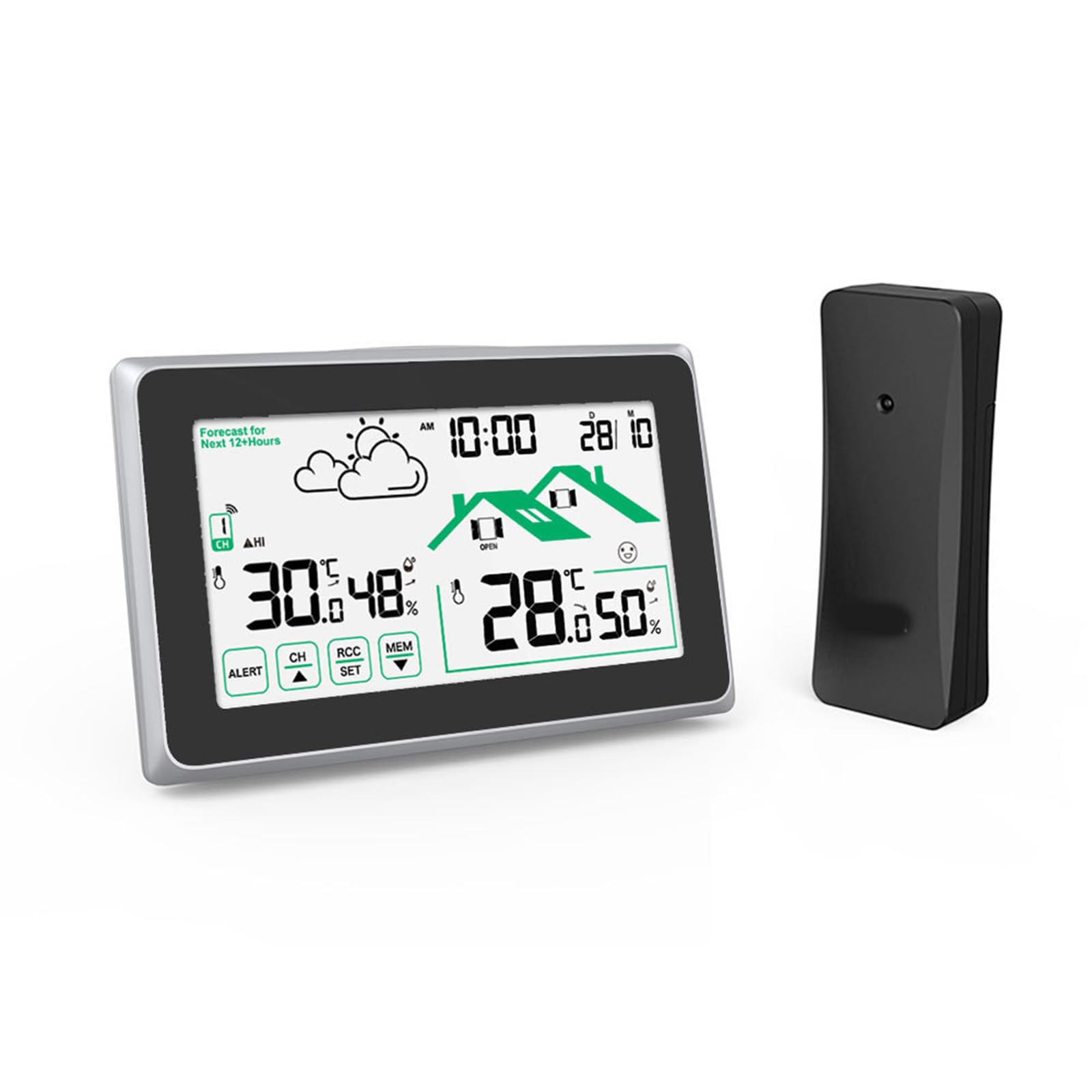 Electronic Hygrometers Thermometers Tool with Radio Time Display 12H 24H Switchable Weather Forecast Function Indoor Outdoor Thermometers Hygrometer with Touch Display Digital Radio Controlled Clock