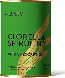 Clorella & Spirulina, Elemental Nutrition, Microalgas em Cápsulas, Fórmula Vegana – 240 Cápsulas