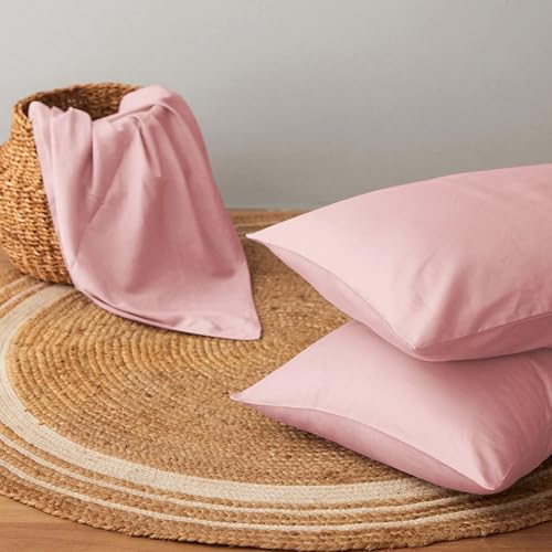 Image of Blue Dahlia 100% Cotton, Standard Size Pillow Covers (18 inch x 28 inch), Set of 2 Pillow Covers, Silky Smooth Feel, 1000TC Solid Pillow Covers, Colour: Soft Pink