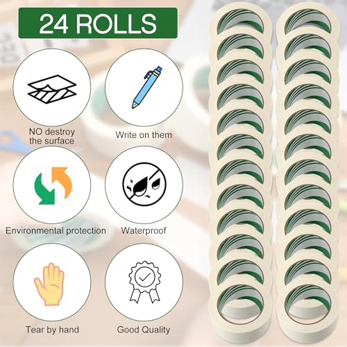 Image of Frienda 24 Rolls Wide Masking Tape 2 Inches x 50 Yards Painters Tape General Purpose Painting Tapes Bulk Easy to Remove for Home School Office Painting Labeling DIY Art and Crafts (Beige White)