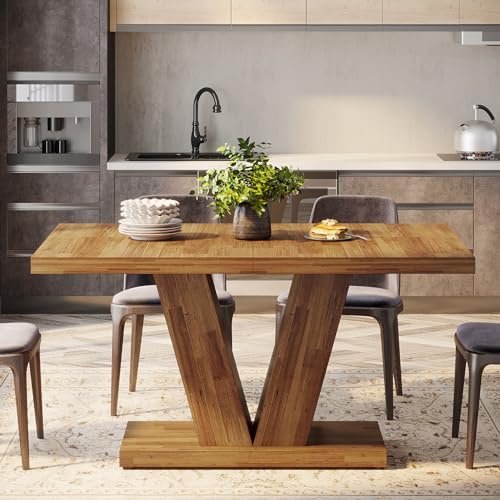 Image of Tribesigns 47-Inch Dining Table for 4, Walnut Brown Kitchen Dinner Table with Heavy Duty Pedestal, Farmhouse Wooden Eating Table for Home, Dining Room, Small Space