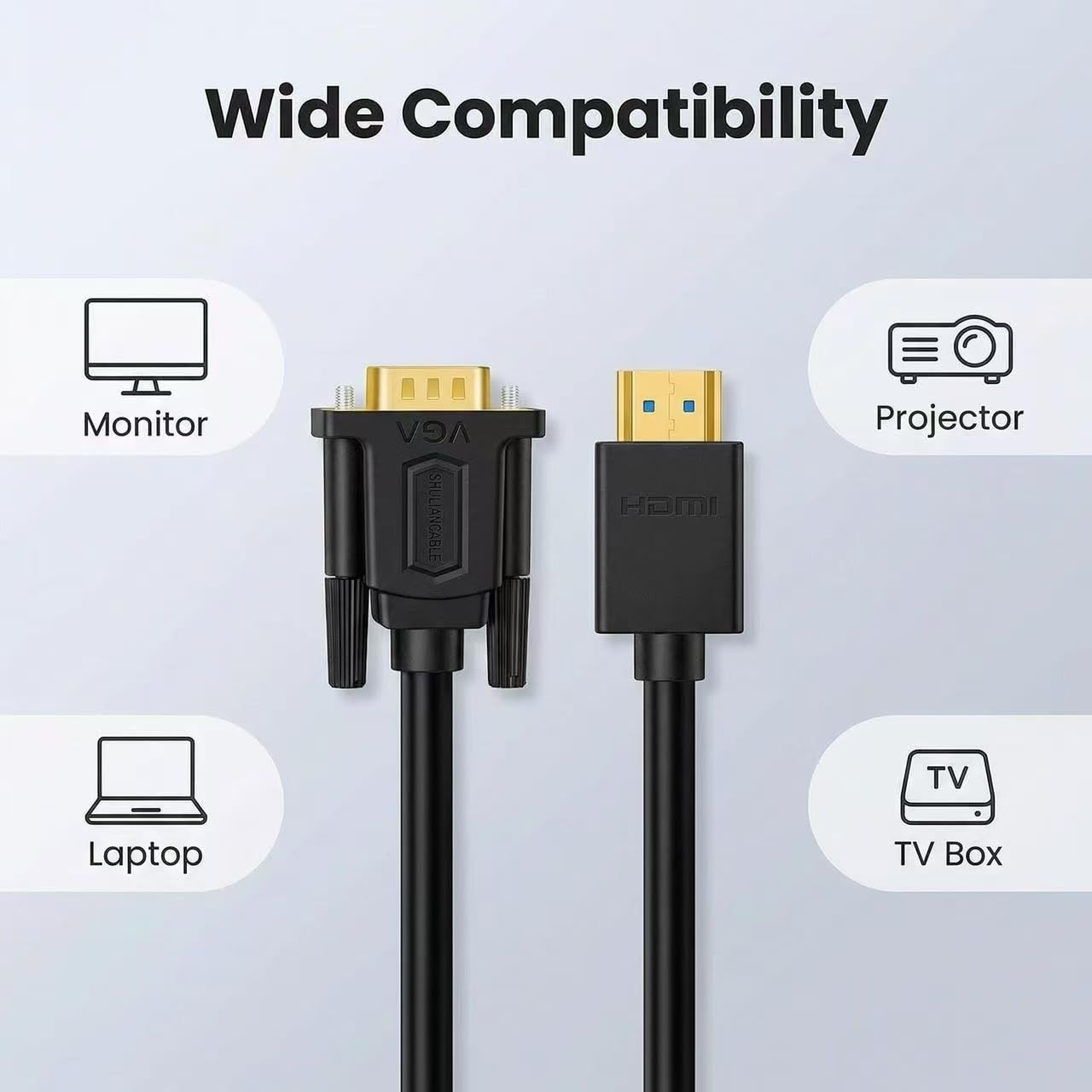 SHULIANCABLE Cavo da HDMI a VGA, Cavo adattatore HDMI a VGA Placcato in Oro, Compatibile con Computer, Desktop, Laptop, PC, Monitor, Proiettore, HDTV (1M)