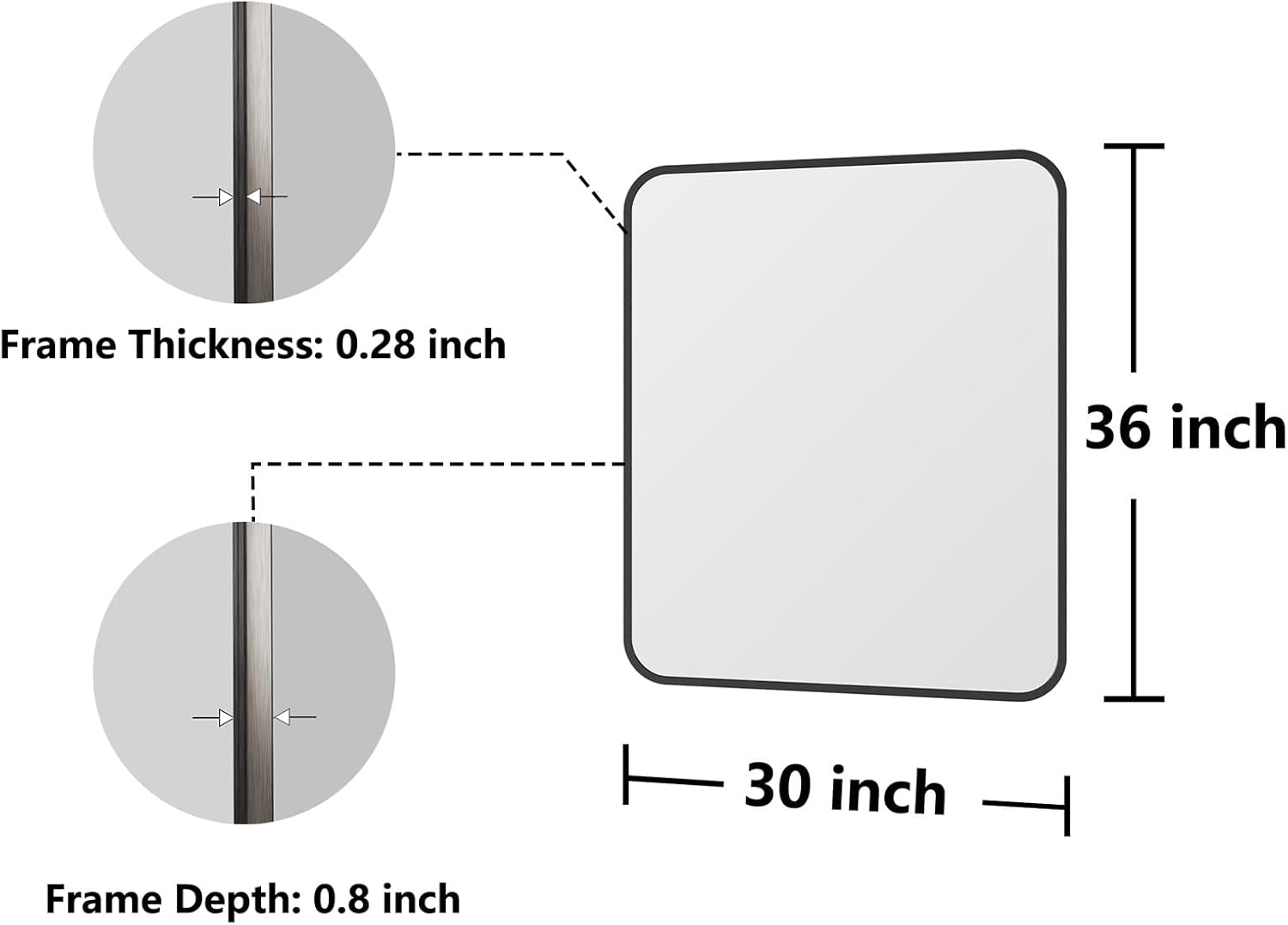 Koonmi Bathroom Mirror, 30X36 Inch Black Metal Framed Mirror for Bathroom, Tempered Glass, Anti-Rust, Rounded Rectangle Mirror for Restroom, Bedroom, Black - Image 7