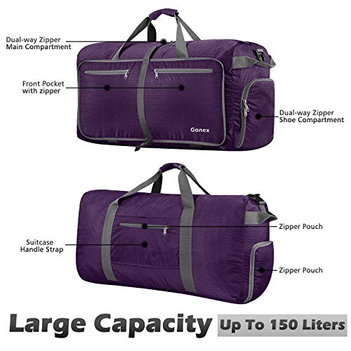 Gonex 150L Travel Duffel Bag Foldable Extra Large Duffle Bag XL Heavy Duty for Men Women for Luggage Shopping Purple