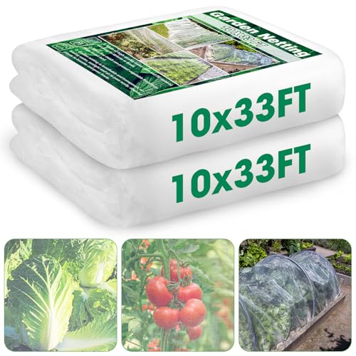 Unves 2 Pack 10 x 33 FT Garden Netting Mosquito Net Ultra Mesh for Garden Protection Vegetable Fruits Raised Bed Plant Covers Insect Bird Netting Protect Plants from Birds Bugs