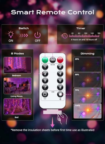 Image of Brightown 300 LED Fairy Curtain Lights, 9.8ft x 9.8ft Curtain String Lights