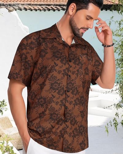 Image of Men Hawaiian Shirt Short Sleeve Summer Beach Button Down Shirts with Pocket