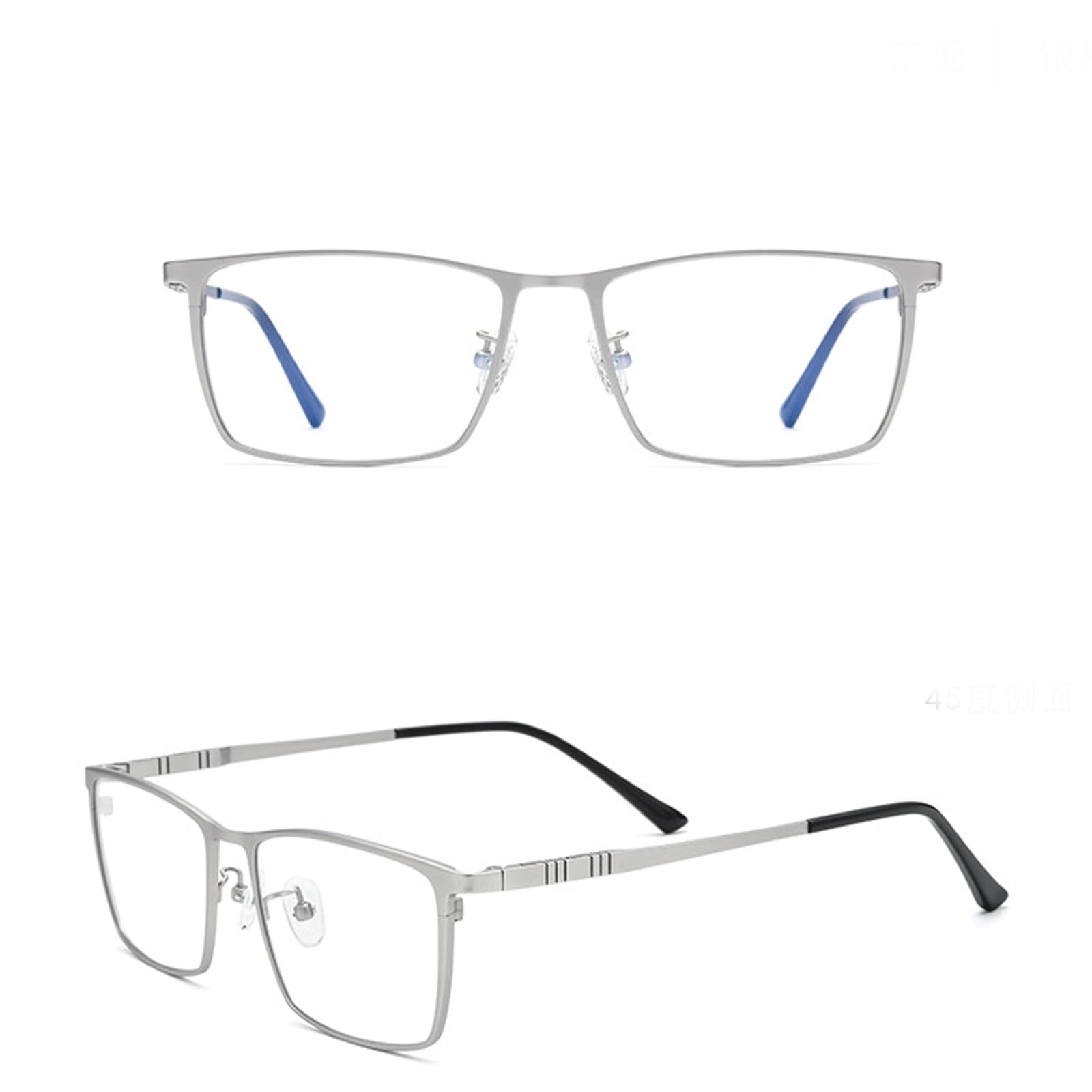Quadratische Brillengestelle, Reine Titanbrille for Computer, ultraleichte, Nicht verschreibungspflichtige Brillen mit Silikon-Nasenpolster(Grey)