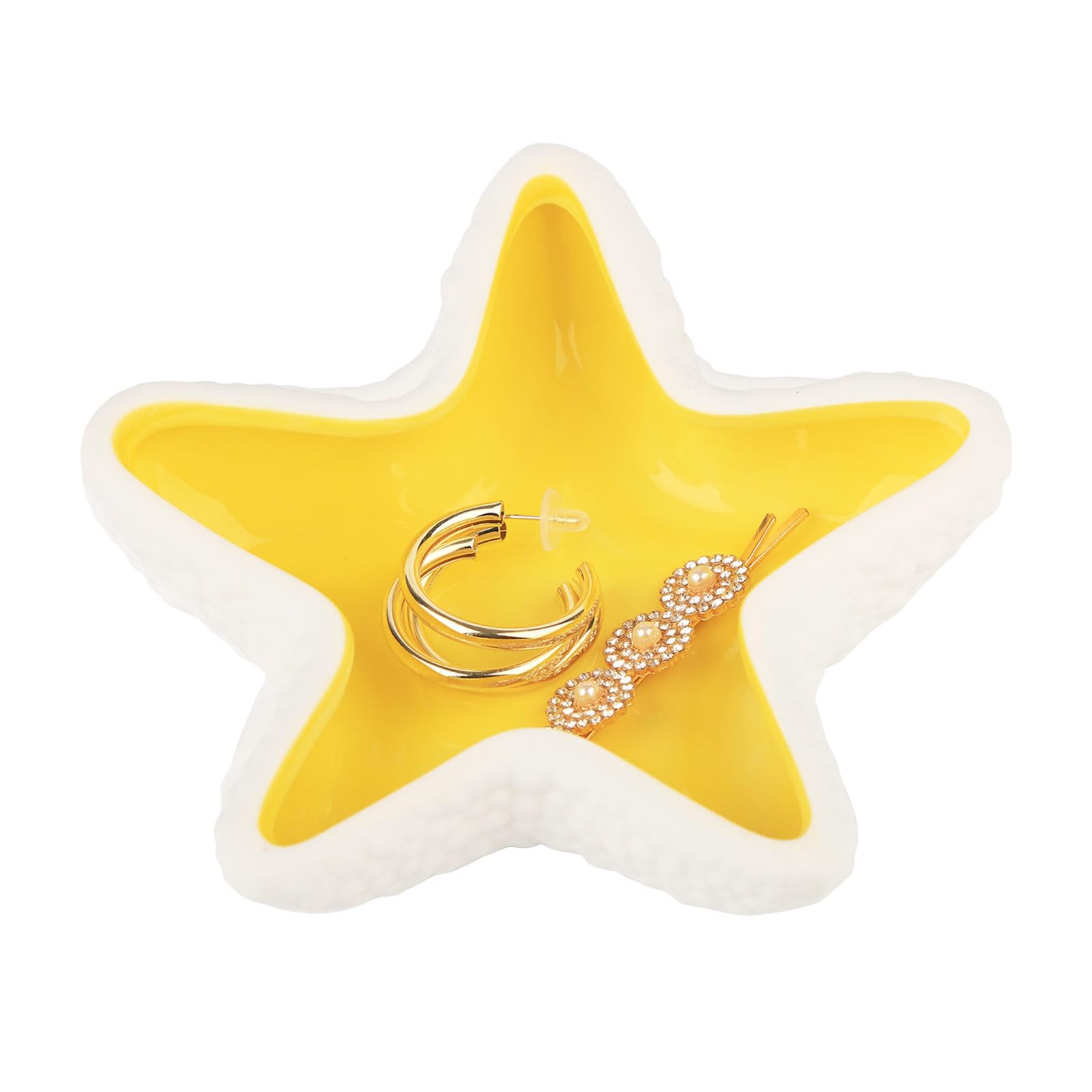 WHJY Yellow Ceramic Starfish Trinket Dish, Beachy Room Decor Aesthetic Jewelry Holder Dish, Beachy Décor, Trinket Bowl, Entryway Bowl for Keys, Cute Jewelry Dish for Desk