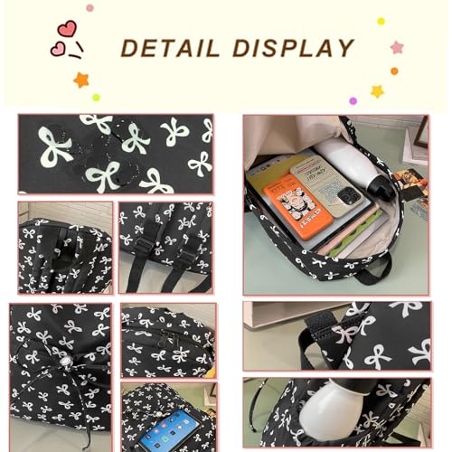 Set Bow Backpack For Girls, Cute Kawaii Backpacks Set, Large Capacity, Waterproof, Cute Bow Backpack, for Girls (Color-A)4
