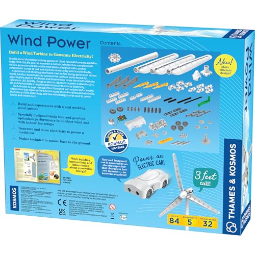 Image of Thames & Kosmos Wind Power V5.0 STEM Experiment Kit, Build a 3ft-Tall Model Wind Turbine & Explore Clean, Renewable Energy, Optimized for Use Outdoors & Indoors, Experiments & Discovery for Ages 8+
