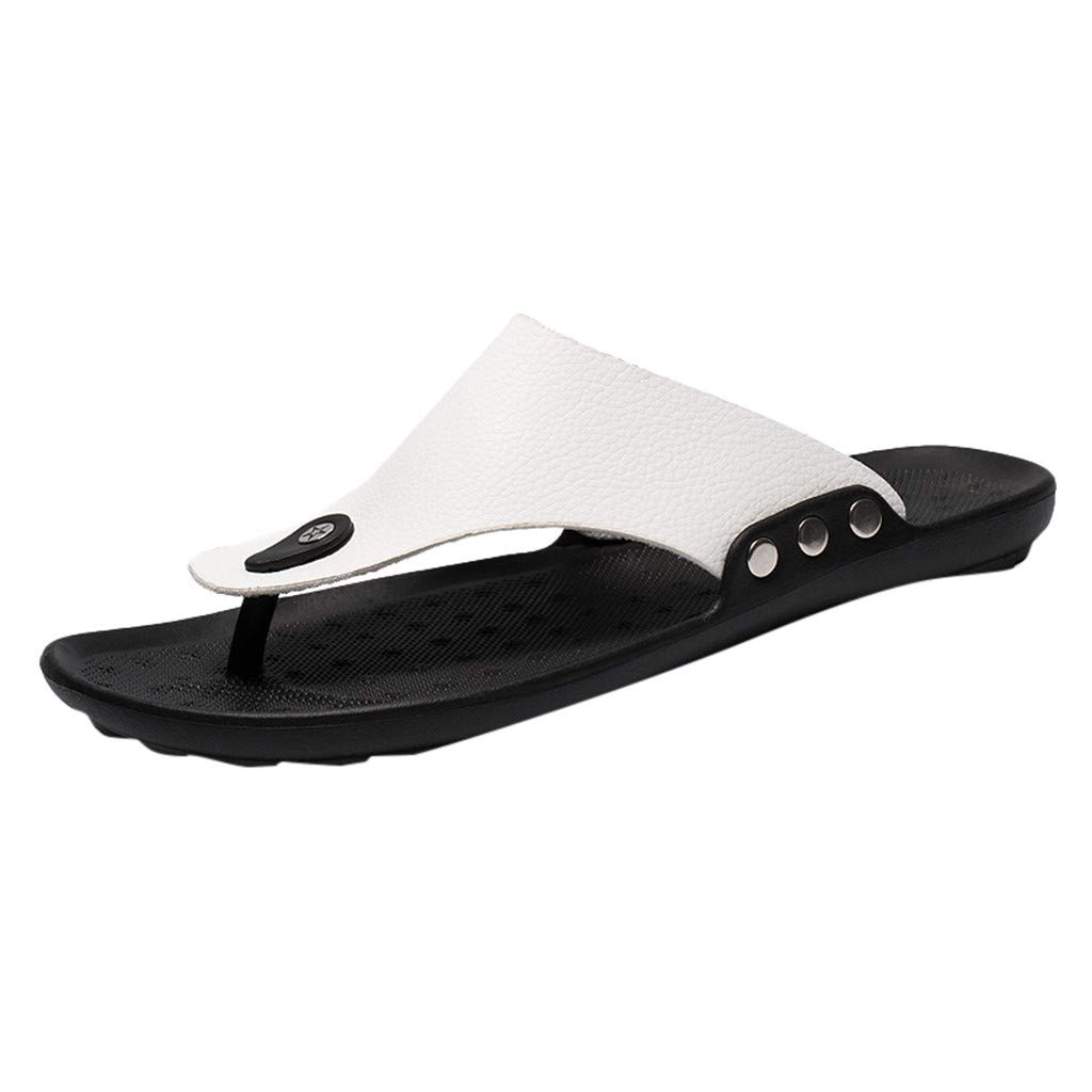 AnFeng Men Summer Rome Flip Flop Beach Slipper Comfortable T-Strap Open Toe Slipper Slippers for Men White