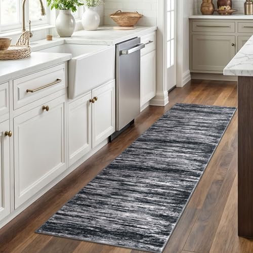 2x6 Black Navy Blue White Modern Abstract Runner Rug for Hallways, Super Soft Hallway Decor Kitchen Rugs with Non-Slip, Non-Shedding Washable Rug for Entryway Bedroom Indoor