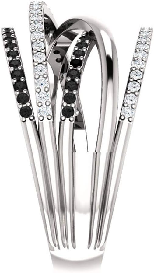 925 Sterling Silver Shiny Black Gem Ring with Cubic Zirconia and Multi Row CZ Diamond - Eternity Engagement Wedding Band for Women