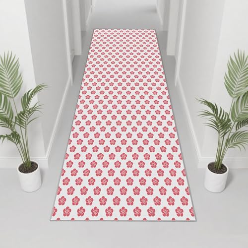 玄関 廊下 キッチンマット デスクチェアパッド フロアマット ノンシェッド 滑り止め じゅうたん 多色×サイズ選べる 80×300cm ピンク ホワイト 花柄 シンプルリピート