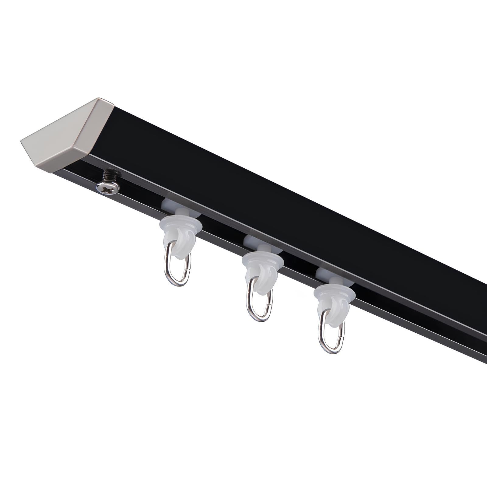Riel De Cortina De Techo resistente, Riel Cortina Invisible De Aleación De Aluminio, Barras De Cortina Para Ventanales Salas De Estar Dormitorios, Fácil De Instalar(Black,480cm/15.7ft(4*120))