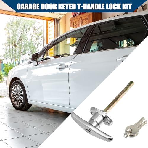 Image of Universal Garage Door Keyed T-Handle Lock Kit with 2 Keys /Shed Door Lock T Handle for Most Brands of Truck Caps Camper Recreational Vehicle Barns /Durable Chrome / 1 Set