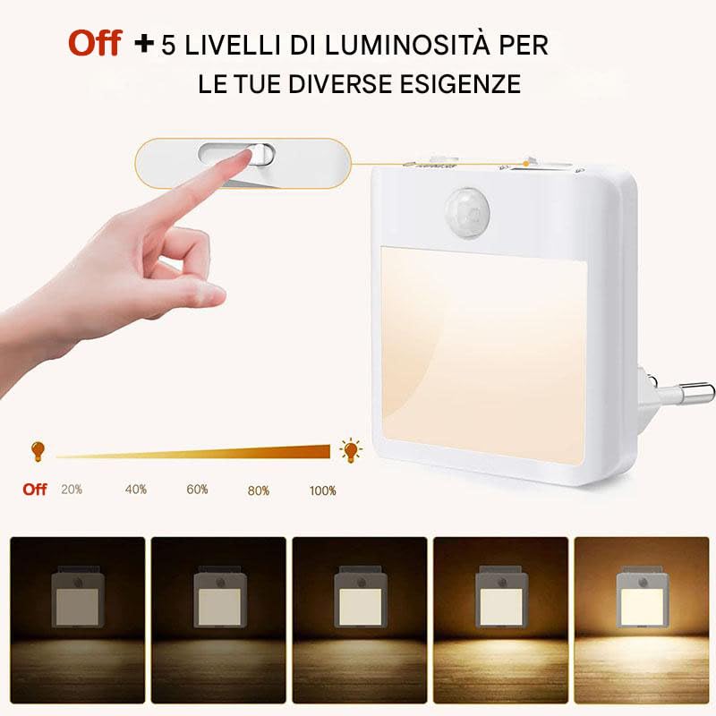 Luce Notturna LED Con Sensore Di Movimento - 5 Livelli Di Luminosità, 3 Modalità Colore, Da Presa Per Camera Bambini E Corridoi - Foto 2