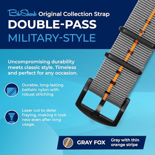 Image of BluShark - Original Collection Military-Style Waterproof Watch Strap, Fits All Timepiece Brands, Durable Nylon Wristwatch Accessories with Stainless Steel Buckle - 18mm, 20mm, 22mm & 24mm Watch Bands