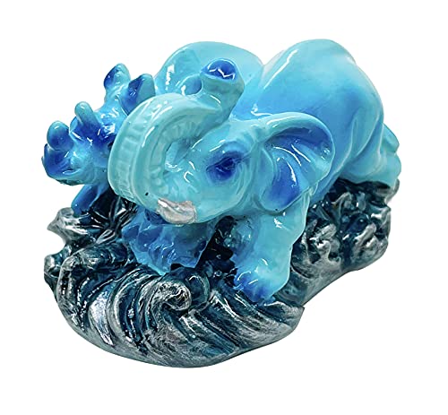 Image of Exclusive Fengshui Polyresin Blue Elephant with Hippo Trunk Up for Wealth Good Luck & Fortune. (ES-2603)