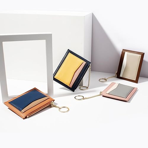 Miniatura 9 de Cartera pequeña con llavero para mujer, tarjetero minimalista con monedero, bonita cartera delgada para mujeres y hombres, Marrón