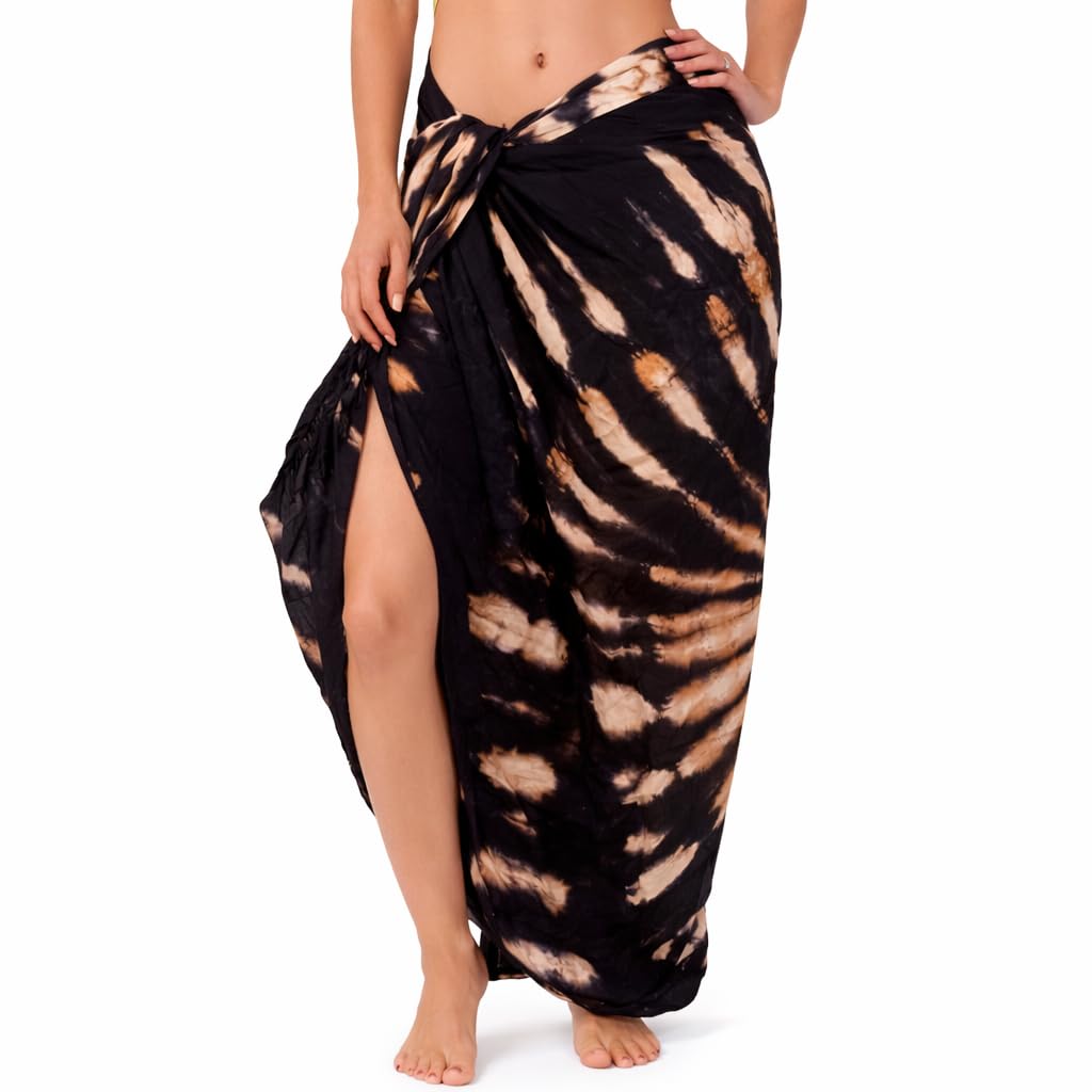 INGEAR Sarong Bathing Suit Cover Up for Women – Long Pareo Beach Wraps, Swimsuit Coverup Skirt, Stylish Bikini Cover Up, Black Gold Mandala, One Size
