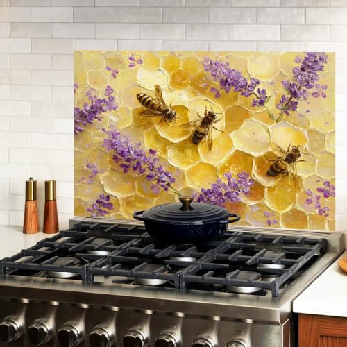 Image of Bee Honeycomb Lavender Backsplash Peel and Stick, 35.4x23.6 in