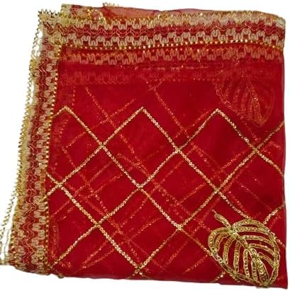 Chunri || 1 Meter Size Puja MATA Durga Laxmi Sherawali Devi Maa ki Chunri Occasion Navratri Jagrata Mandir Temple with Golden Shiny Border (Red Pack of 1)