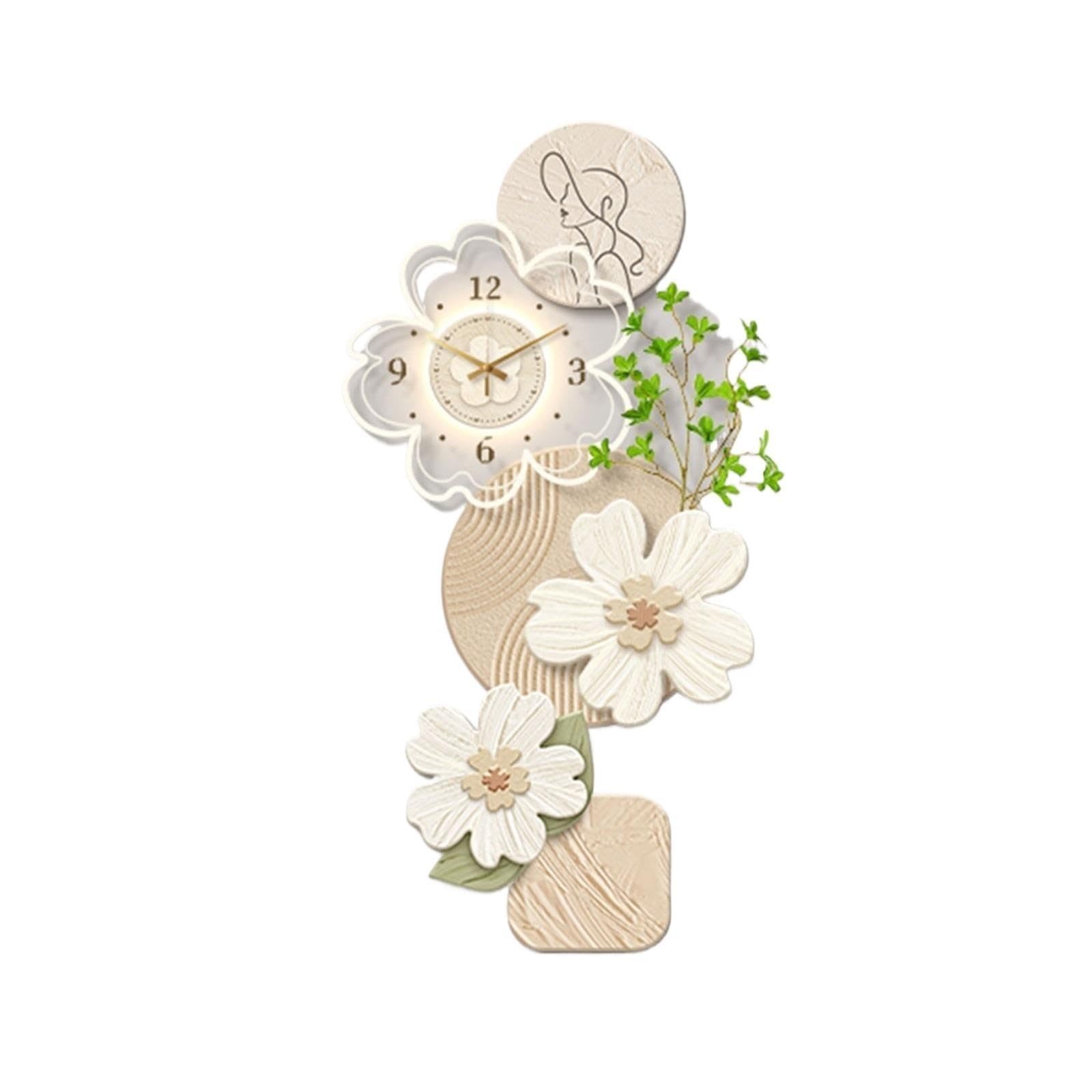Reloj Cocina Lámpara de Pared Floral Grande con decoración y Reloj