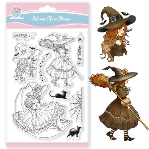 GLOBLELAND Halloween Witch's Festival Clear Stamps for Scrapbooking Magic Cat Silicone Stamps Web Background Transparent Stamp for Card Making DIY Embossing Journaling GLOBLELAND Halloween Witch's Festival Clear Stamps for Scrapbooking Magic Cat Silicone Stamps Web Background Transparent Stamp for Card Making DIY Embossing Journaling