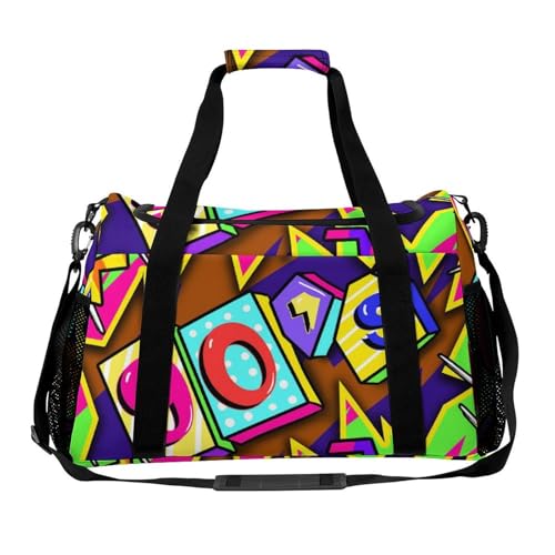 80s Sport Gym Bag Travel Duffle Bags Weekender Overnight Bags Carry On Crossbody Handbag For Beach Workout Yoga