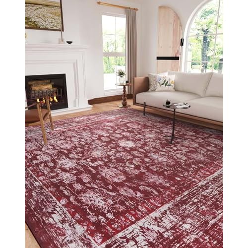 Belffin Boho Area Rugs 4x6 Washable Living Room Moroccan Rug, Thin Towelling Area Rugs, Soft No-Slip Foldable Indoor Carpet for Bedroom, Dining Room, Kitchen, Blue
