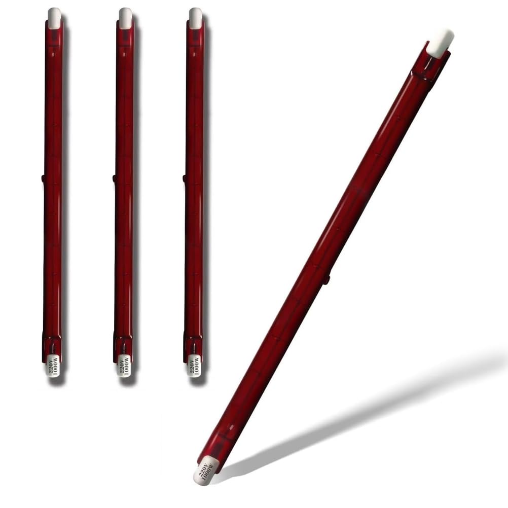 1000W Infrared Heat Bulb Dimmable, 254mm R7S Quartz Heating Halogen Bulb, 1000lm, AC 220V Ruby Heater Lamp for Heatmaster U3, No Flicker, 360° Beam Angle,118mm,1000W 4 Packs