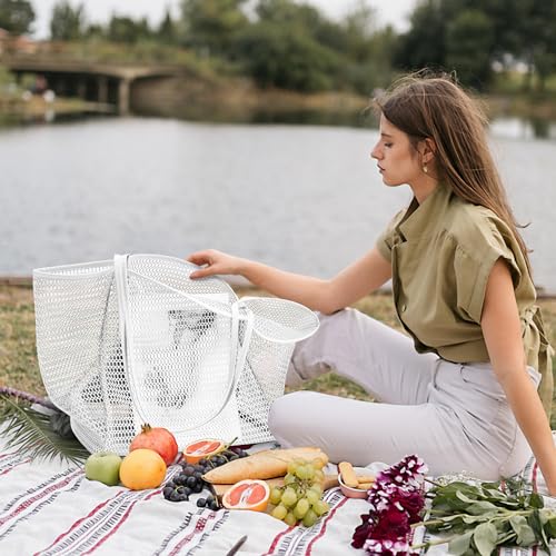 Image of KALIDI Beach Nylon Mesh Tote Bag, Casual Tote Bag Hobo Women Foldable MAX 23L Shoulder Bag For Beach Picnic Vacation