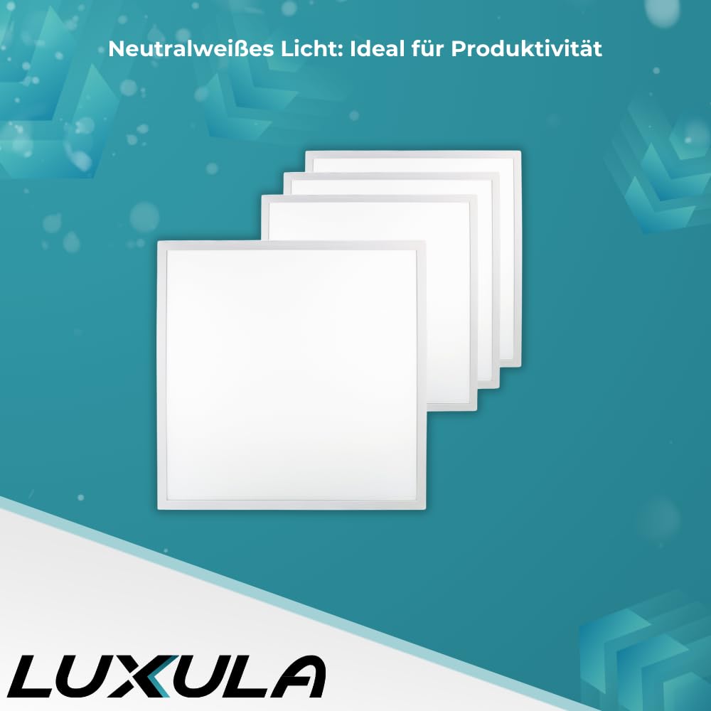 LUXULA LED Panel 62x62cm 36W 3600lm 4000K Neutralweiß Rasterleuchte mit Netzteil 230V flimmerfrei Deckenleuchte