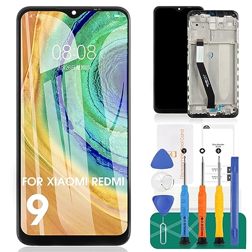 Para Xiaomi Redmi 9 Pantalla LCD para Redmi 9 Reemplazo de pantalla M2004J19G Pantalla táctil Digitalizador Asamblea M2004J19C Kits de piezas de reparación (negro con marco)