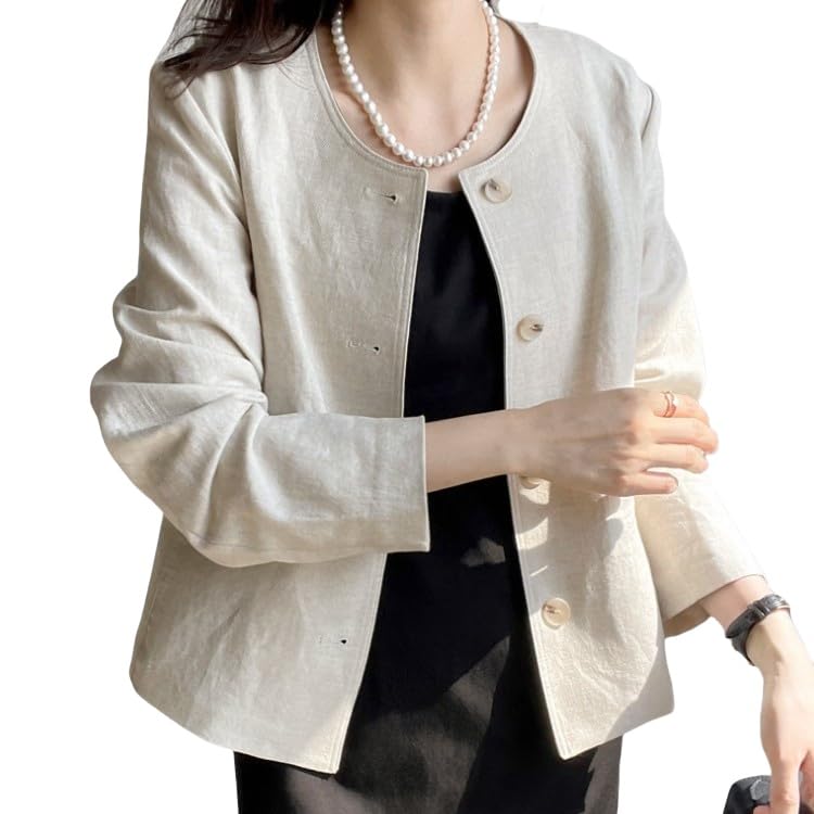 Generisch Damen Leinenjacken Frühling Sommer Strickjacke Leichter...